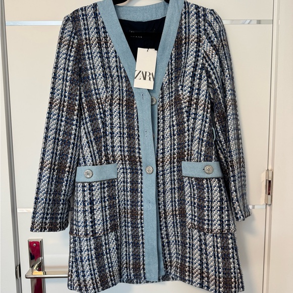 Zara Jackets & Blazers - Zara Women's Blue and Brown Checkered Blazer
